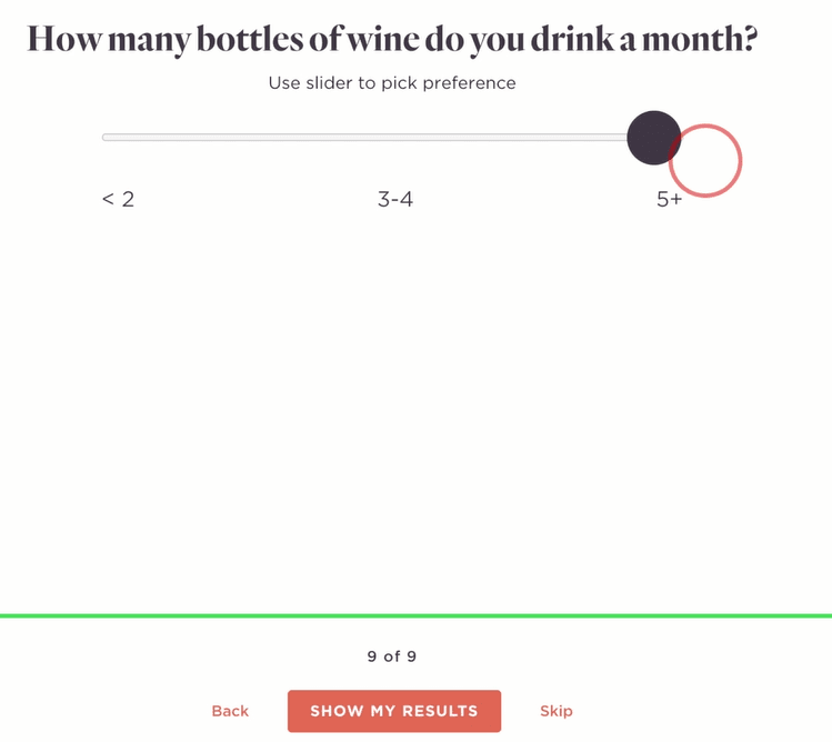 bottles of wine per month